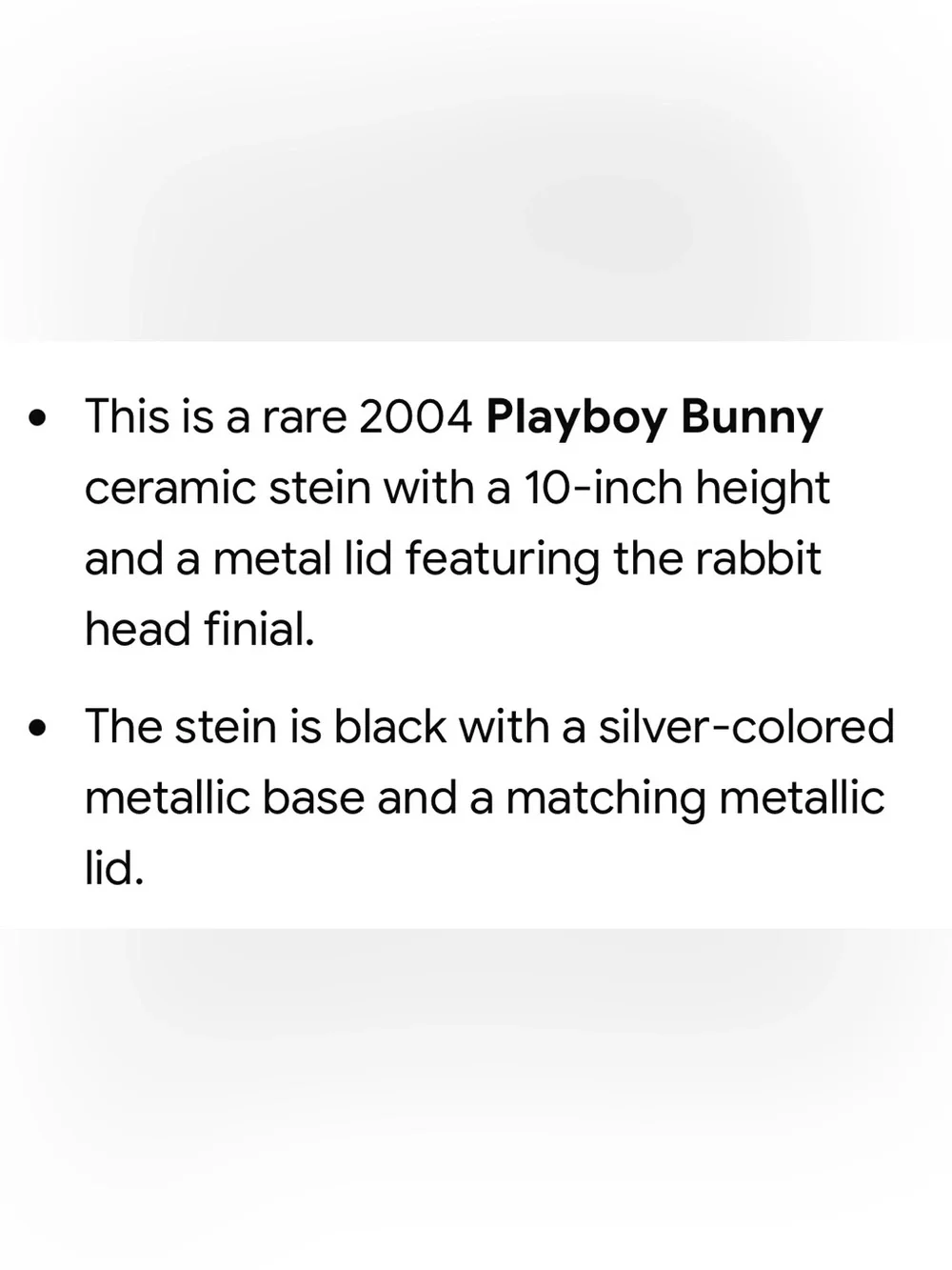 Rare Vintage PLAYBOY Black Ceramic Beer Stein with Metal Bunny and Base
